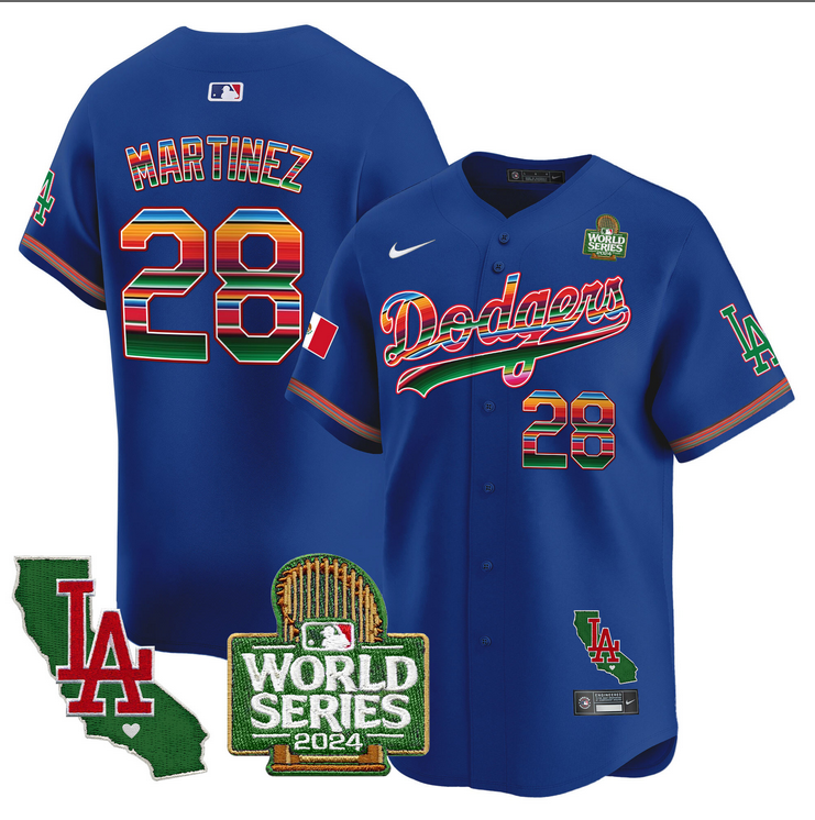 Men MLB Mexico Los Angeles Dodgers #28 Martinez blue 2024 World Series Champions Patch Jersey 2024110 style 2->los angeles dodgers->MLB Jersey